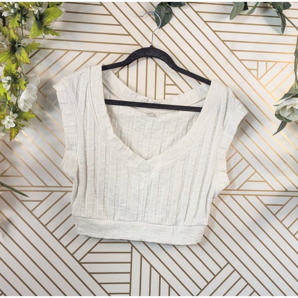 BDG Urban Outfitters Womens Ribbed Knit White Crop Top Boxy Loose Sz Small
